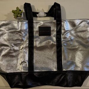 Victoria's Secret Metallic Silver and Black Tote